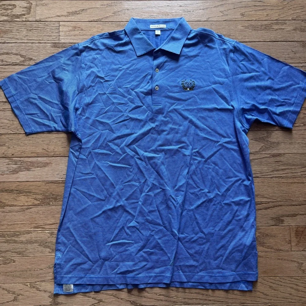 Peter Millar Shirt Mens‎ XL Blue White Striped Polo Golf Logo Casual